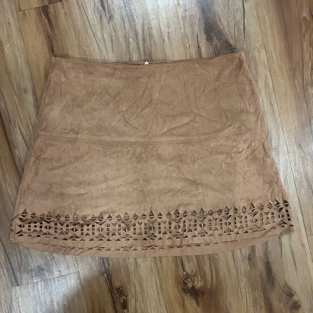 Jolt laser cut brown mini skirt